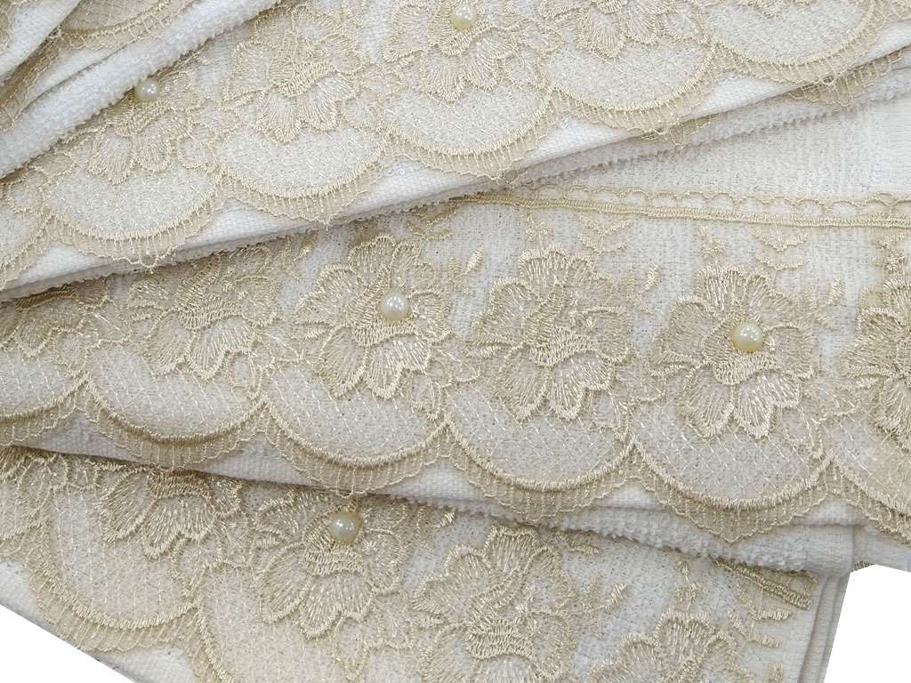12'li Güpürlü 40x70 cm. Pamuk Havlu Düğün Havlusu Altın Güpür