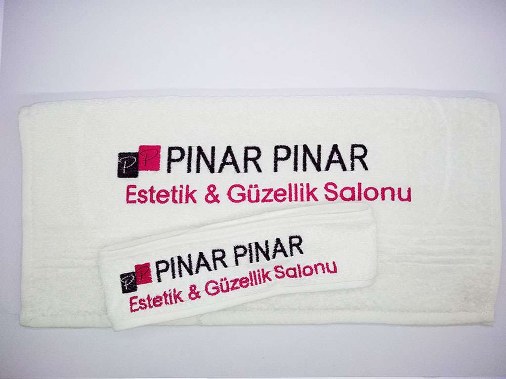 Firma Logolu Özel Güzellik Salonu Ekonomik Kalite Havlu ve Saç Bandı Set Beyaz Pınar