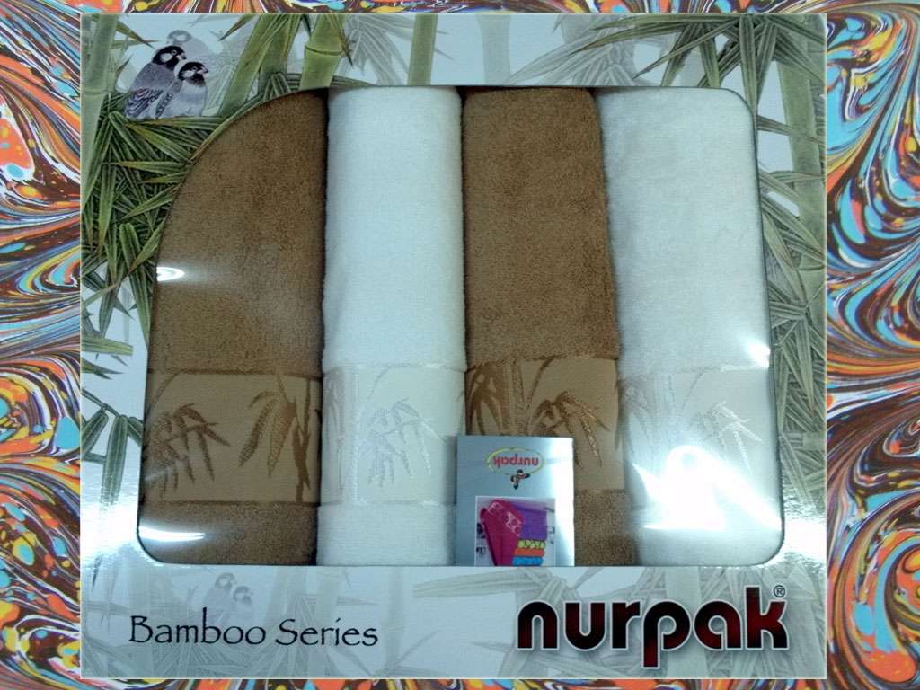 Nurpak Banyo Bamboo 4'lü Havlu Set 2 Baş 2 Duş Kahve Beyaz Renk