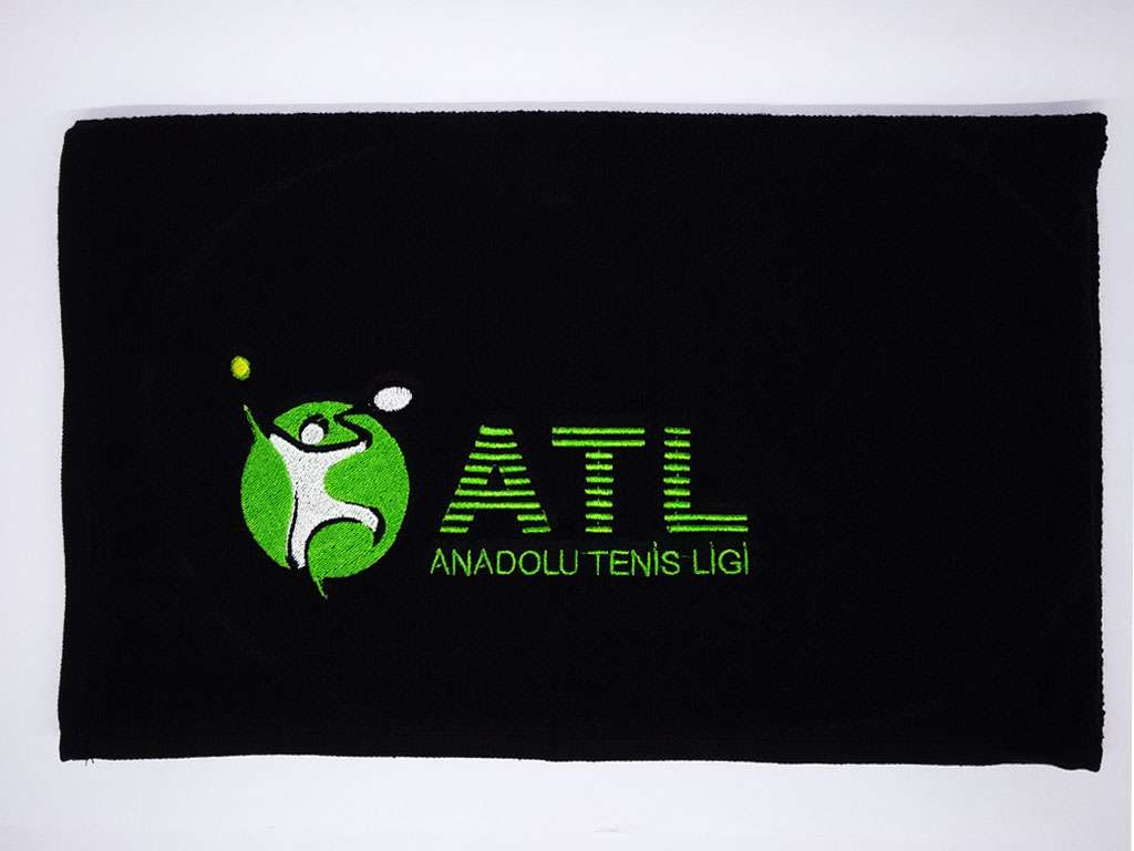 Kurumsal Havlu Logo Nakışlı Özel Tasarım Tenisçi Havlusu Orta Kalite 50x90 Siyah ATL
