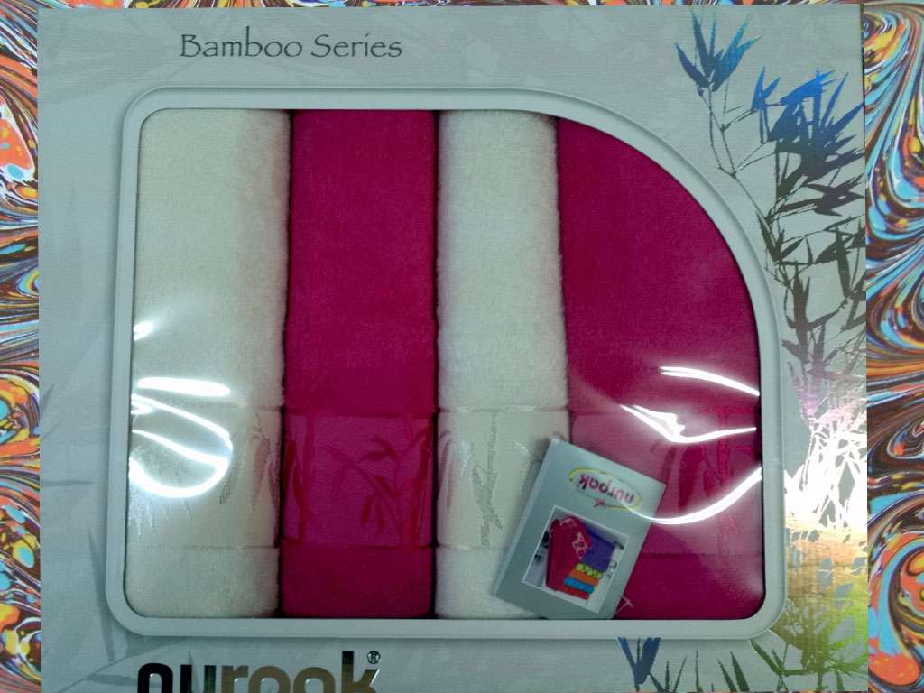 Nurpak Banyo Bamboo 4'lü Havlu Set 2 Baş 2 Duş Fuşha Beyaz Renk