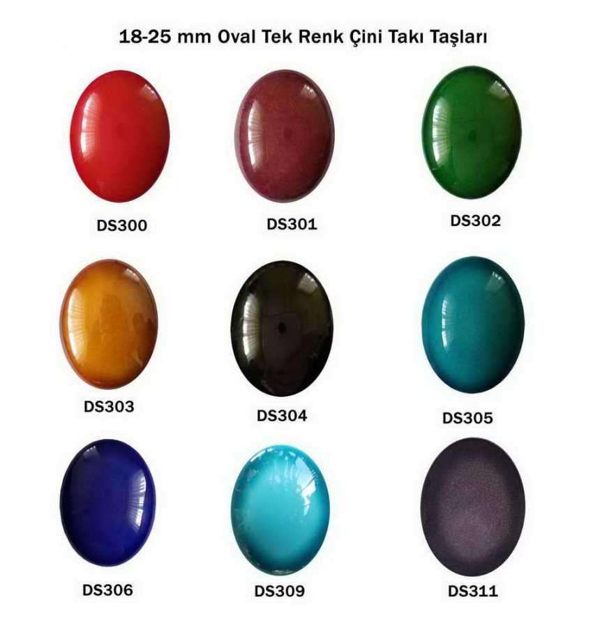 18-25 mm Oval Tek Renk Çini Takı Taşları