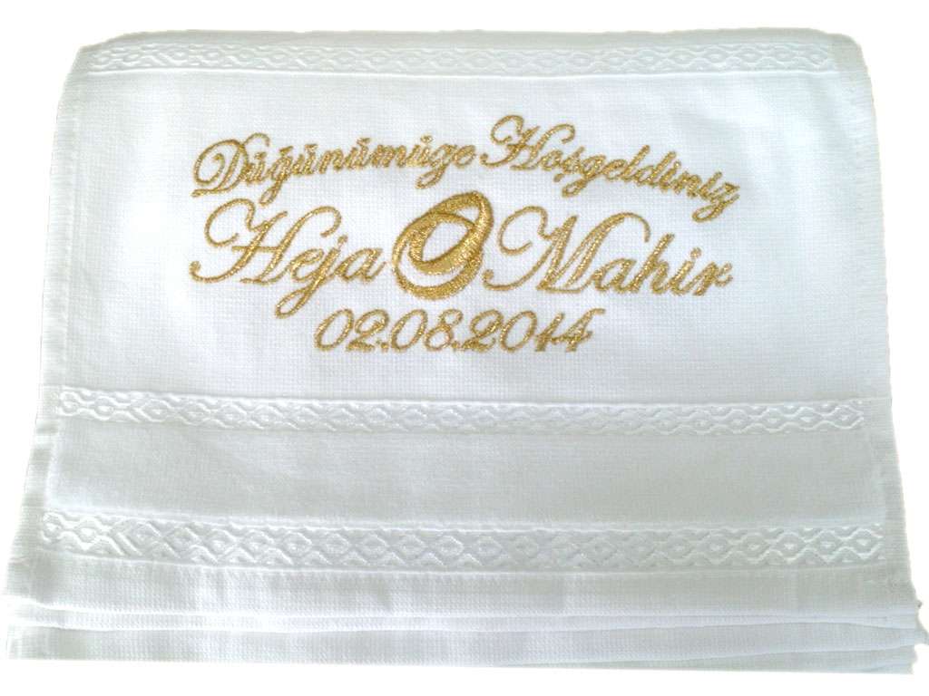İsim Yazılı Düğün Havlusu 30x50 Kadife Fiesta Soft Beyaz heja