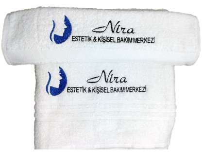 Firma Logolu Estetik Klinik Havlu Takımı Banyo ve Baş Havlusu Beyaz Nira