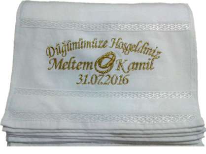 İsim Yazılı Yüzüklü Düğün Havlusu 30x50 Kadife Fiesta Soft Beyaz Meltem