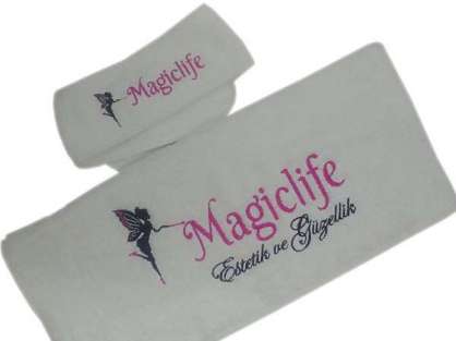 Firma Logolu Özel Güzellik Salonu Orta Kalite Havlu ve Saç Bandı Set Beyaz Magiclife