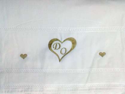 Harf Nakışlı Kalpli Düğün Havlusu Orta Kalite Kadife 50x90 Baş Havlusu Beyaz do
