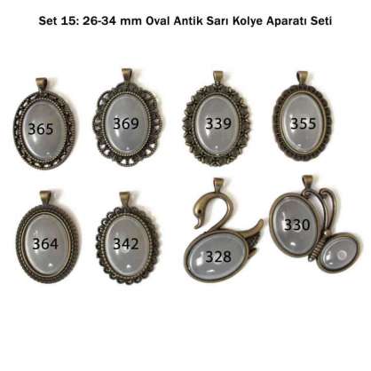 Set 15: 26-34 mm Oval antik Sarı Kolye aparatı Seti